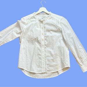 J Crew White Casual Button Down Ruffle Shirt